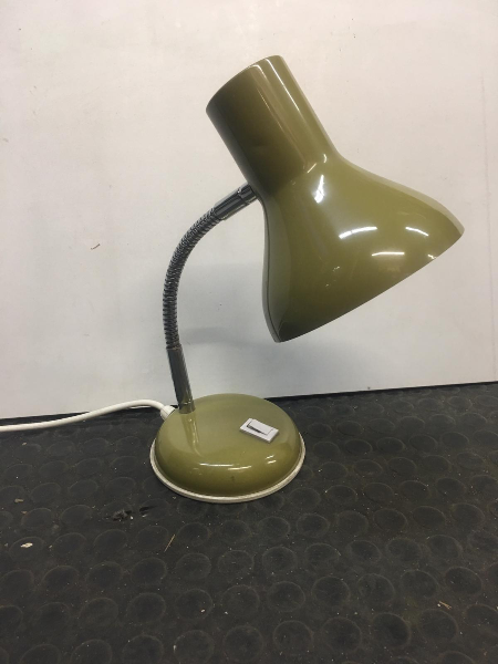 DESK LAMP OLIVE GREEN &CHROME ARTICULATED NECK,AGE RELATED DENTS / SCRATCHES